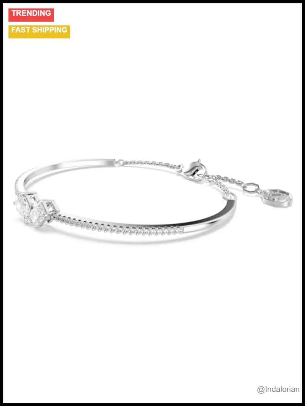Crystal Bangle Bracelet Rhodium Finish Pear Octagon Cut